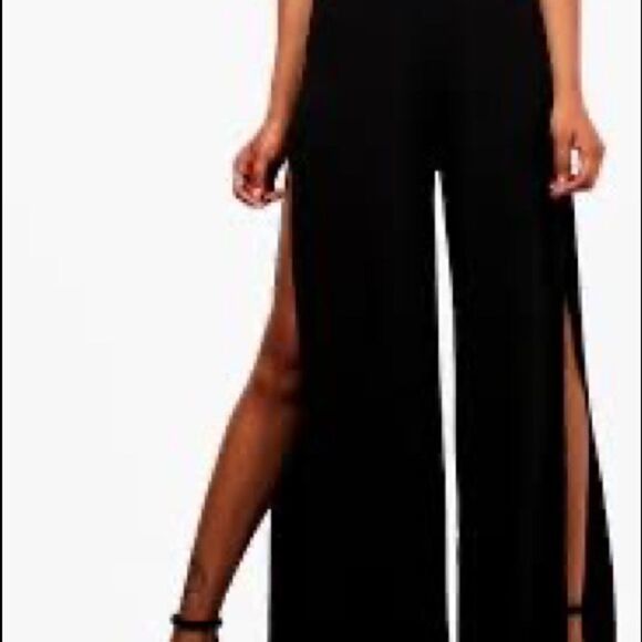NWT Black Contrast Panel L Extreme Split Wide Leg Pants - Picture 1 of 9